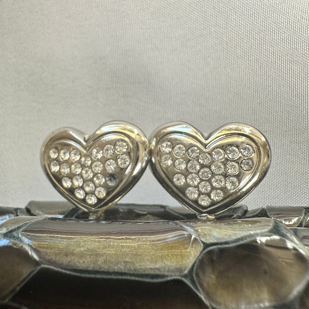 Brighton Clutch Purse Snakeskin Embossed Silver Chain Heart Clasp Evening Bag - Picture 2 of 10